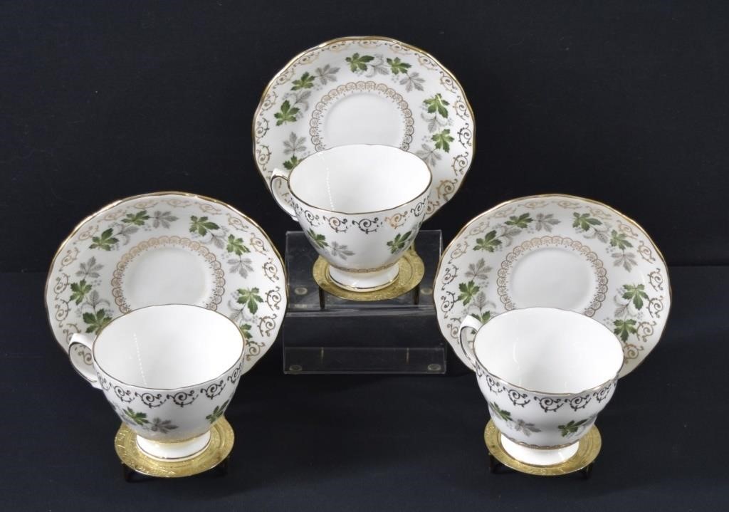 3 Pairs Colclough Tea Cups & Saucers