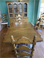 Solid Wood Dining Room Table, Chairs & Cabinet