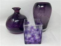 Trio of Purple Glass Vases