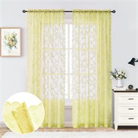 $22  Yellow Sheer Curtains  Floral Lace  55x108