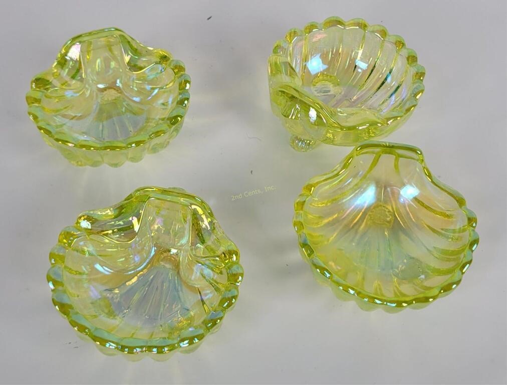 4 Uranium Glass Small Shell Dishes