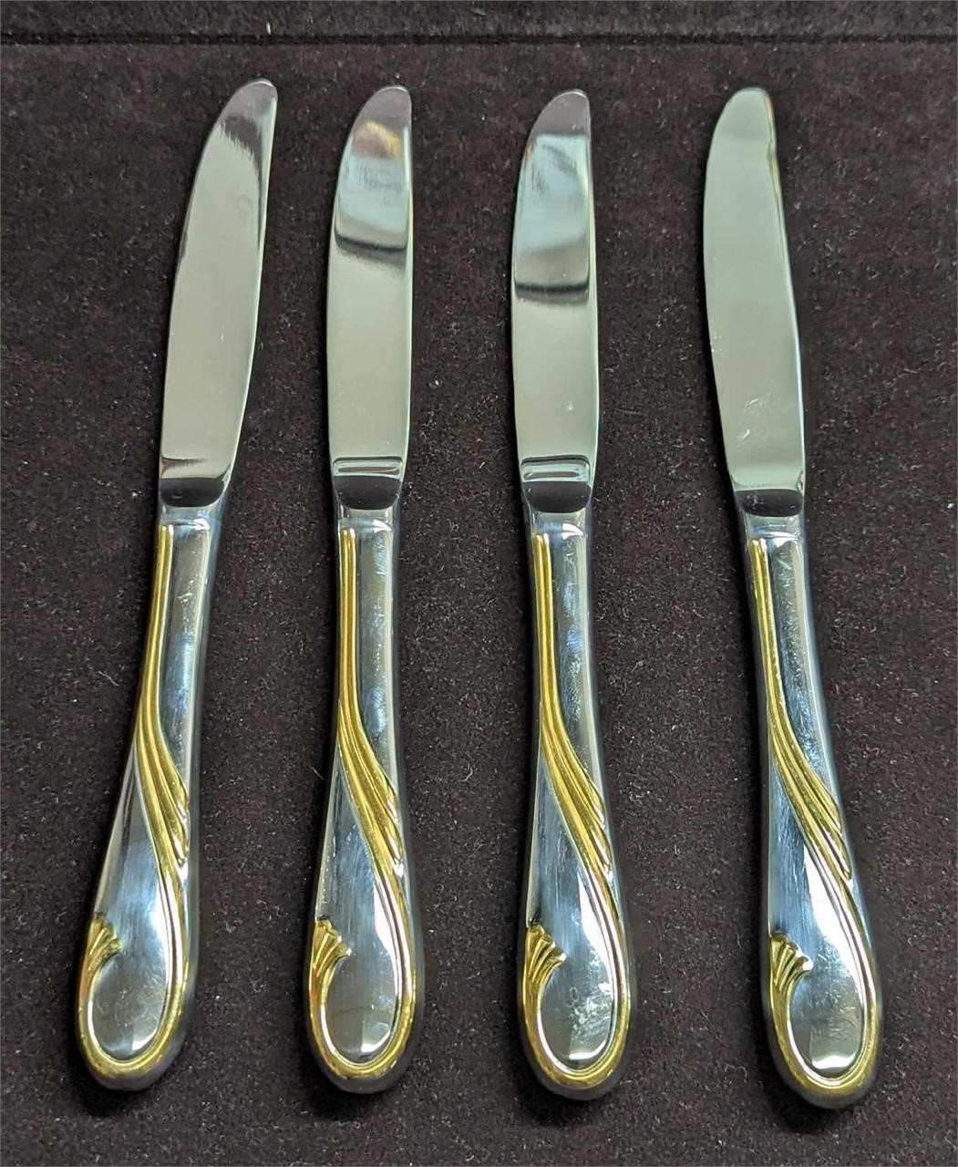 4 Retired Gorham Golden Swirl Dinner Knives B