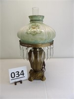 Antique Lamp w/ Prisms & Brass Base