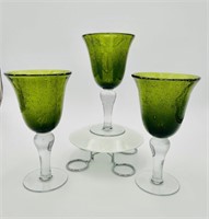 Handblown Dark Green Wine Glasses