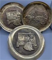 (3) Vintage Brass Decorative Plates