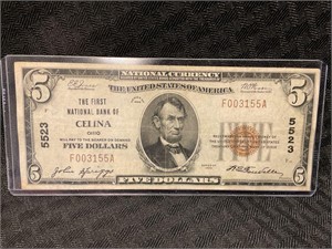 1929 THE FIRST NATIONAL BANK OF CELINA $5 NATIONAL