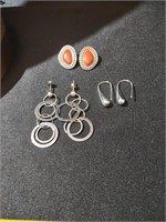 Sterling silver earrings, 3 pairs