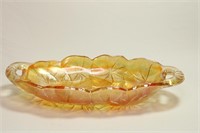 Iridescent Amber Carnival Glass Oval Dish