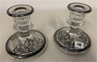 Pair Silver Overlay Candle Holders (4"L x 4" base)