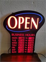 OPEN SIGN WITH BUSINESS HOURS