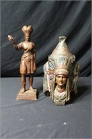 Indian Chief Covered Jar and a Indian Figure