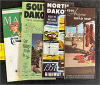 Vintage Highway Maps Maine, South & North Dakota,