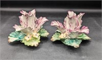 2 Pc. Porcelain Capidomonte Style Candle Holder