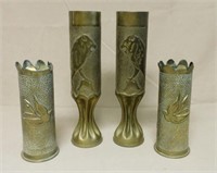 Wolf and Dove Embellished Artillery Shell Vases.