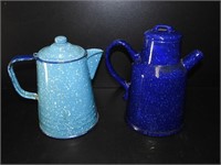 2 Old Granite Enamelware Tea Pots