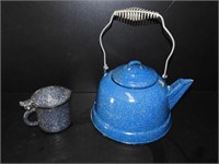 2 Early Enamelware Teapot & Creamer