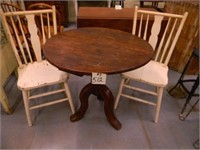 31" Round Parlor Table & (2) Painted Chairs