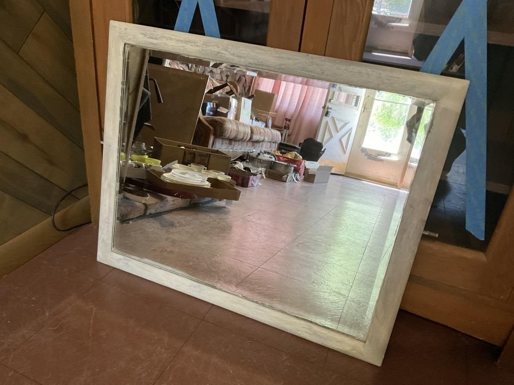 Shabby Chic White Wood Framed Beveled Mirror