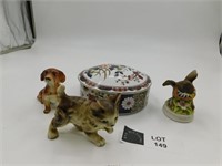 IMARI WARE COVERED BOX AND FIGURINES