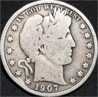 1907-P Barber Silver Half Dollar