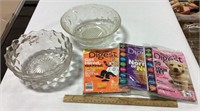2 glass bowls & 3 readers digests - unopened