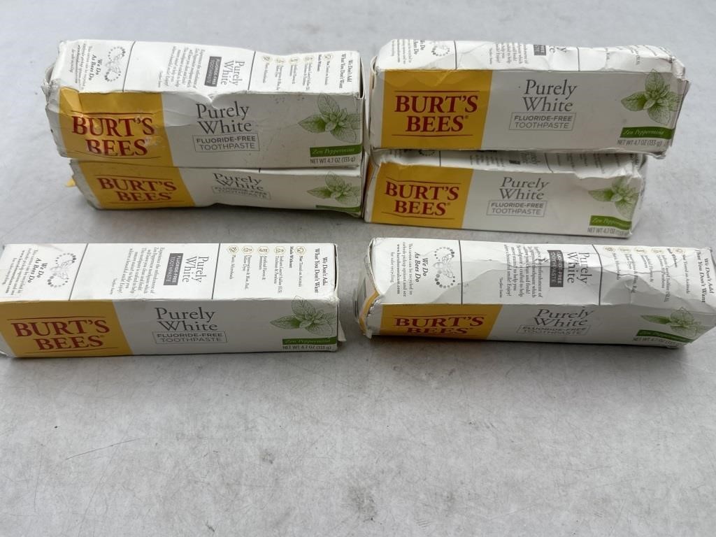 NEW Lot of 6- Burts Bees Purely White Fluoride