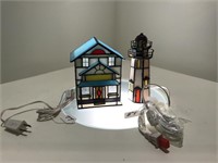 Pair of  Leaded Glass "Beach" Lamps