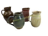 Four Studio Pottery Pitchers