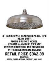 8" Rain Shower Head w/ Metal Tips