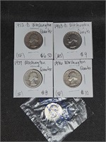 Lot of 5 Washington Silver Quarters: 1936, 1937,