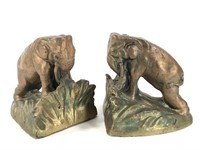 Pr. Painted Plaster Elephant Bookends