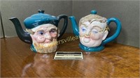 Old man and woman Toby mug style teapots