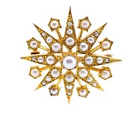 Victorian style 9ct yellow gold and pearl