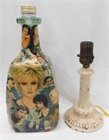 Cast iron table lamp, 8.5" tall - 1984 decoupage