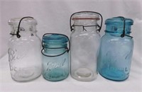 3 vintage Ball Ideal canning jars w/ glass lids -