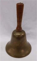 Nice large brass school bell w/ wood handle,