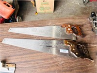 2 wood handle hand saws