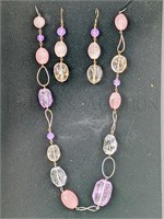 (3 PC) AMETHYST / QUARTZ NECKLACE & EARRINGS