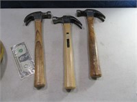 (3) Nice Hickory Wood Handled Hammers Tools
