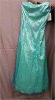 La Gala Green & Blue Beaded Strapless Dress- Size