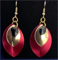 Lightweight aluminum red, gold and black earrings