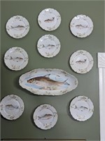 Antique LS&A Carlsbad, Austria Fish Platter Set