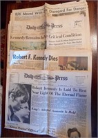 Various Newspapers from 1968 Death of Robert Ken