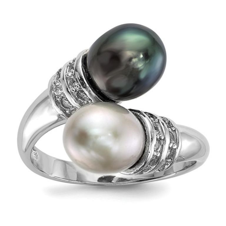 Sterling Silver Black/Grey FWC Pearl Ring