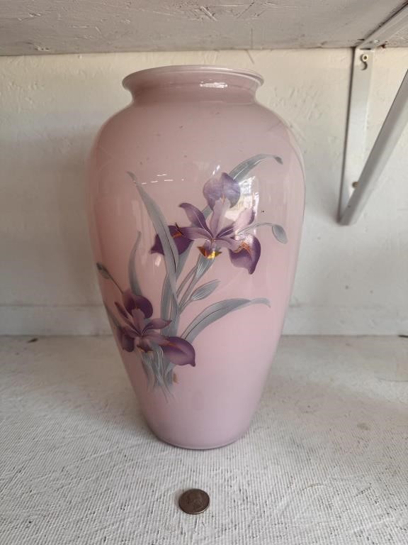 1980's 13" Iris Pink Art Deco Vase