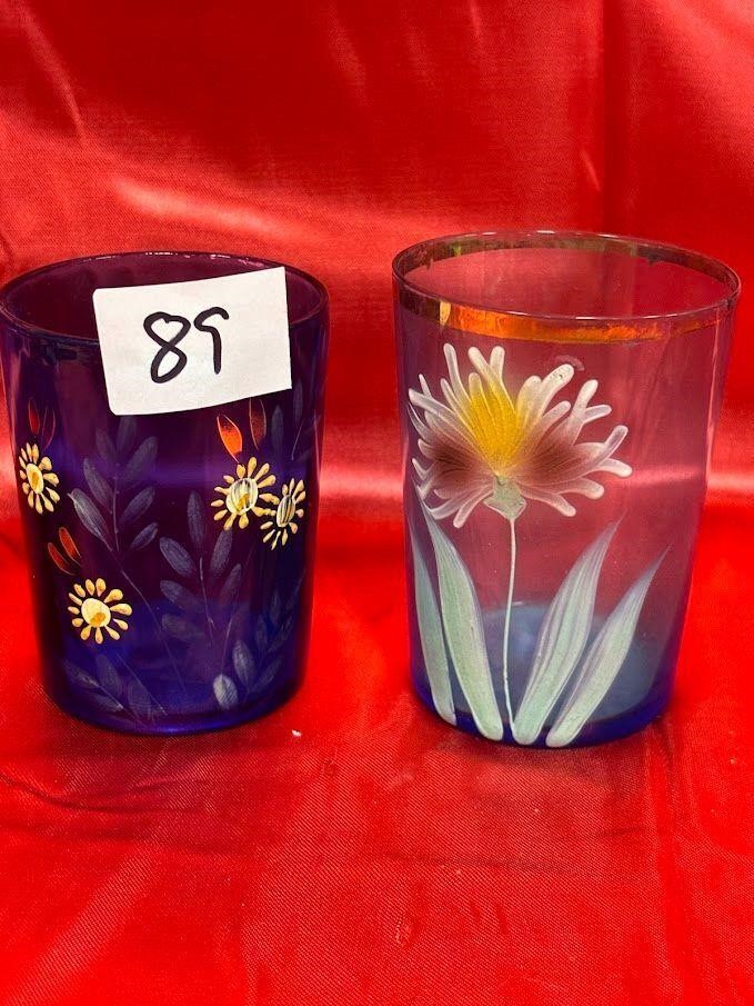 Antique glass tumblers, Hand painted and enameled