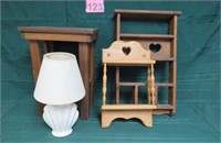Wood Shelves - Small Table & Lamp