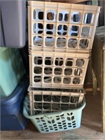 3 Plastic Milk Crates & Laundry Basket