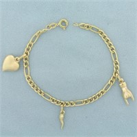 Figaro Link Charm Bracelet in 18k Yellow Gold