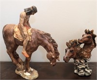 Native American & Horse Head statues